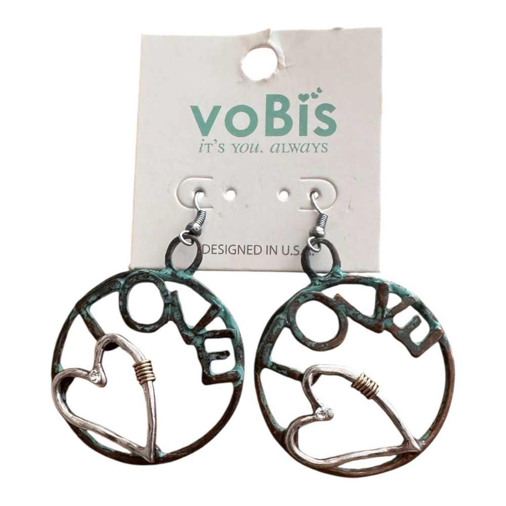 Love Circle Earrings - Green and Silver